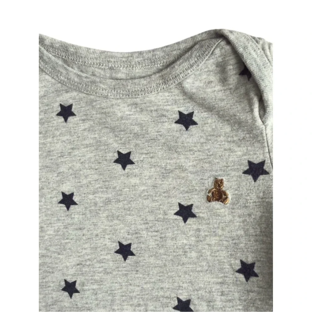 Baby Gap Gray & Blue Star Print Long Sleeve Cotton Bodysuit. 12-18 Months.